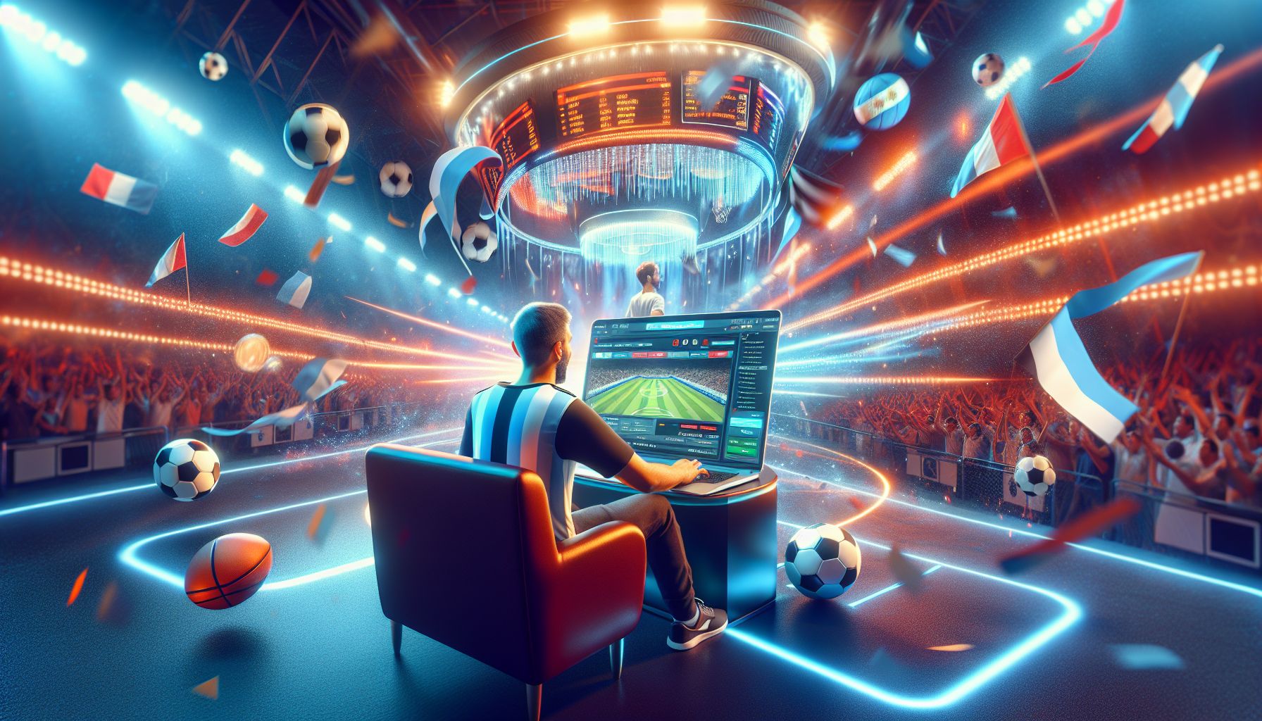 Fanático argentino usando Bplay para apuestas deportivas desde su computadora portátil