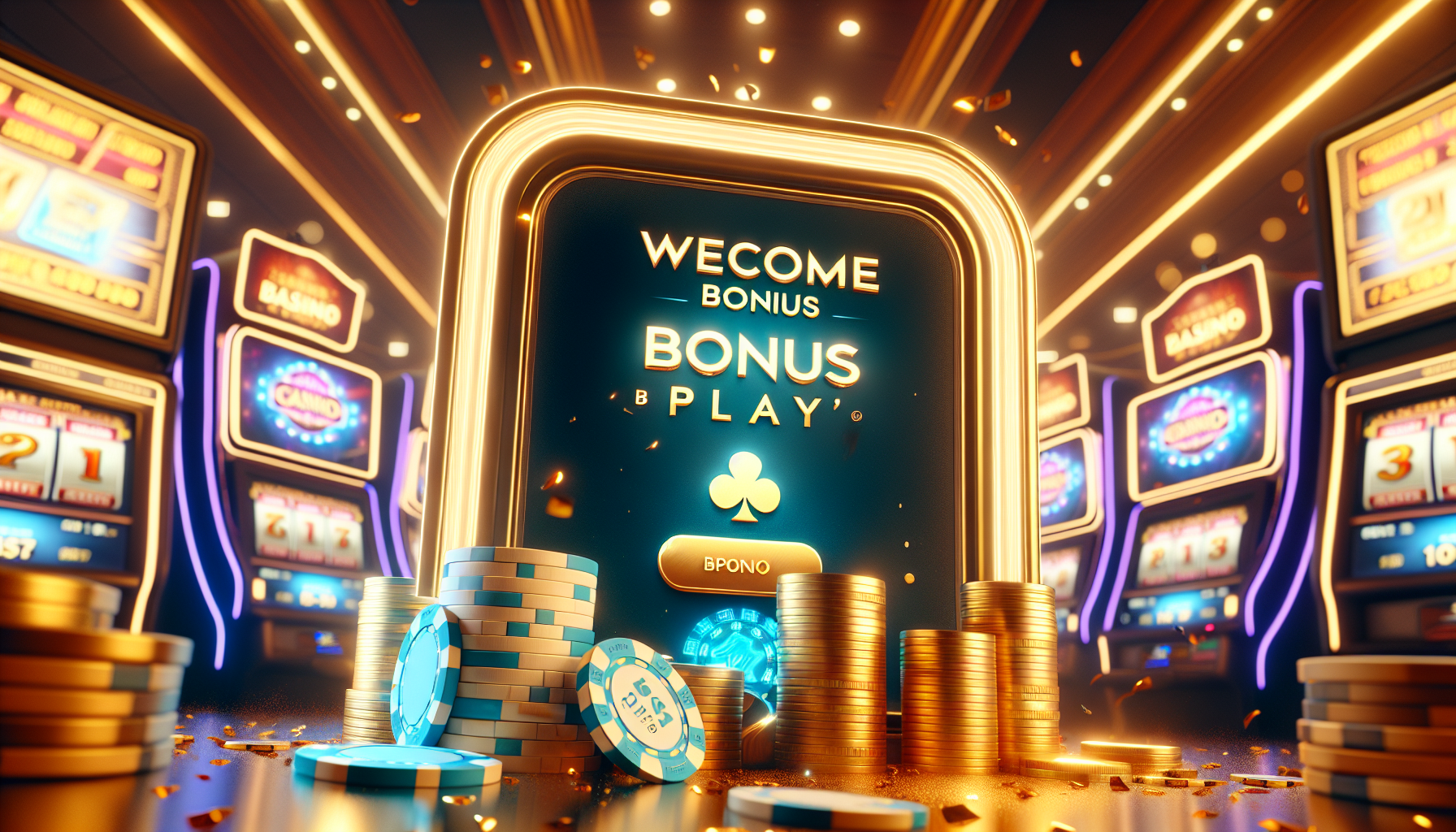 Tarjeta de bono bienvenida Bplay entre fichas de casino y tragamonedas digitales